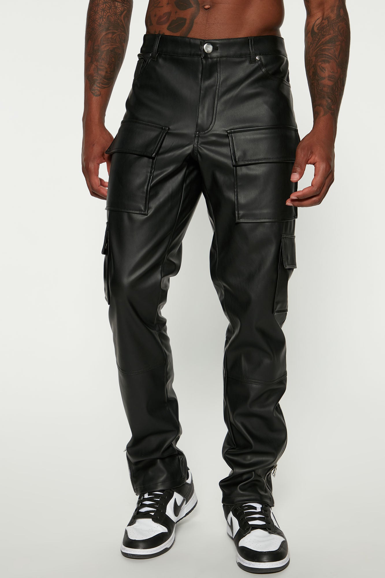 Zip It Faux Leather Slim Cargo Pants - Black, Fashion Nova, Mens Pants