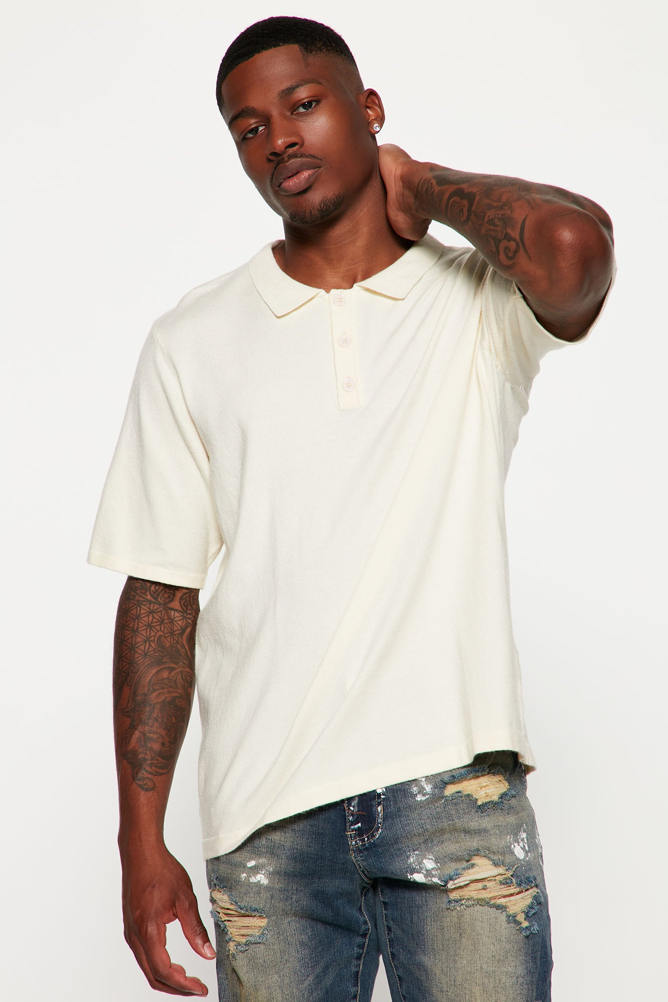 Cream short sleeve sweater cheap