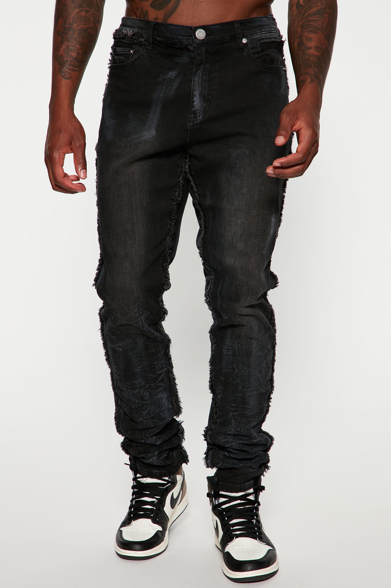 Frayed Ways Stacked Skinny Jeans Black Fashion Nova Mens