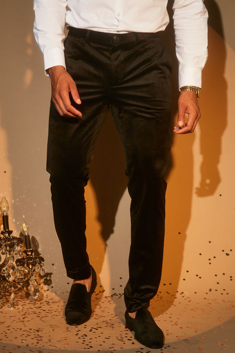 MOSS Skinny Fit Velvet Trousers in Black | Endource