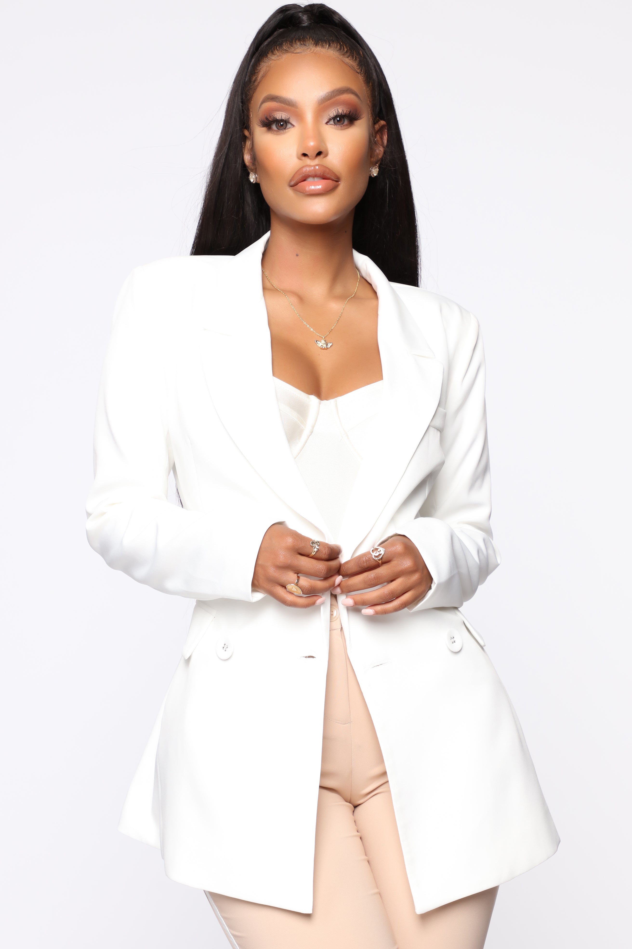 White on sale belted blazer