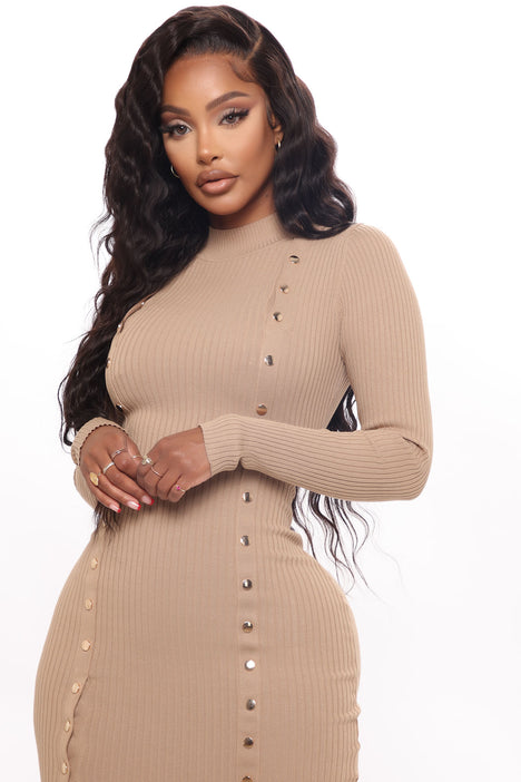 Taupe long sleeve dress deals