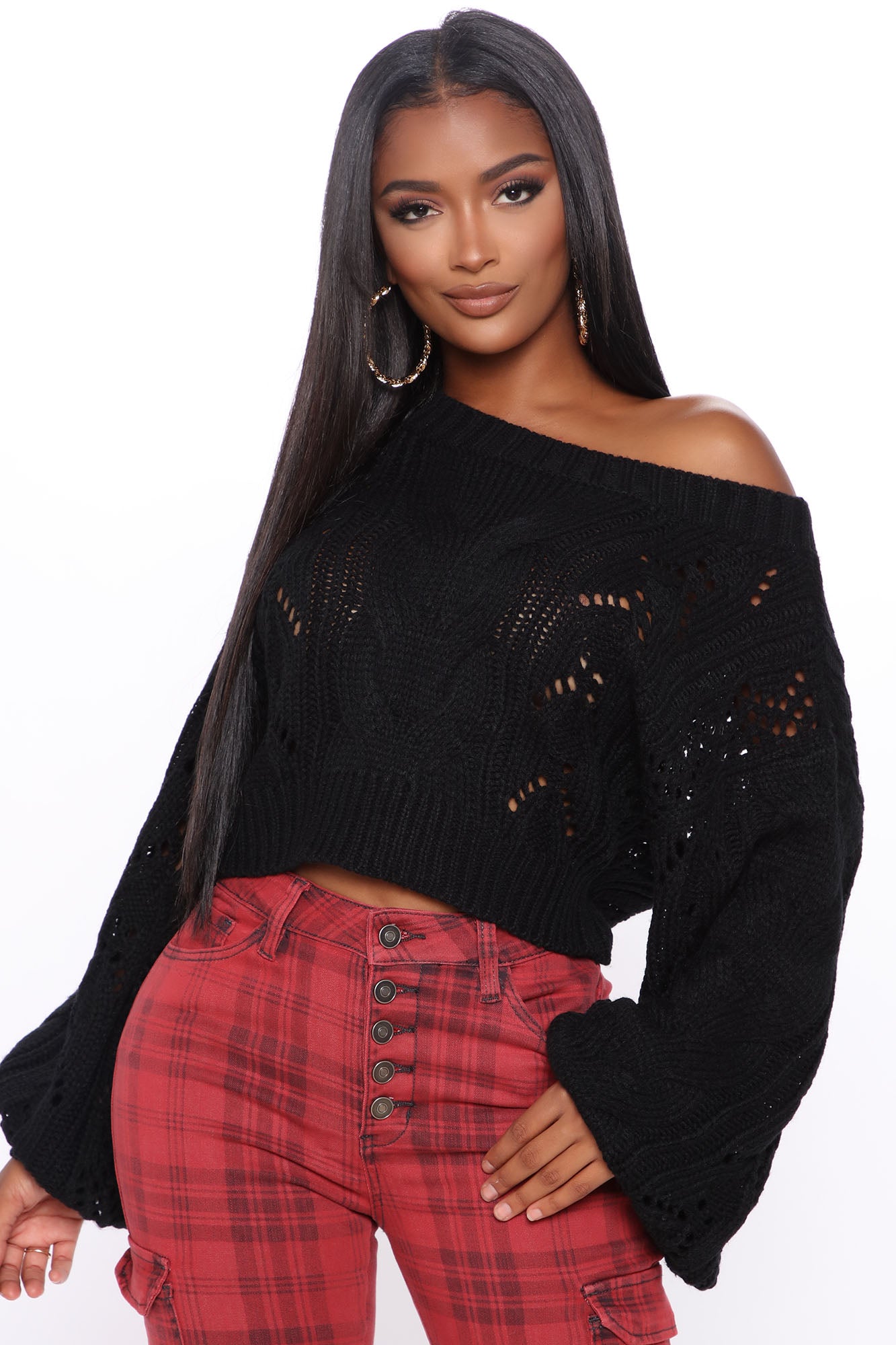 Knit s Happening Off Shoulder Sweater Black