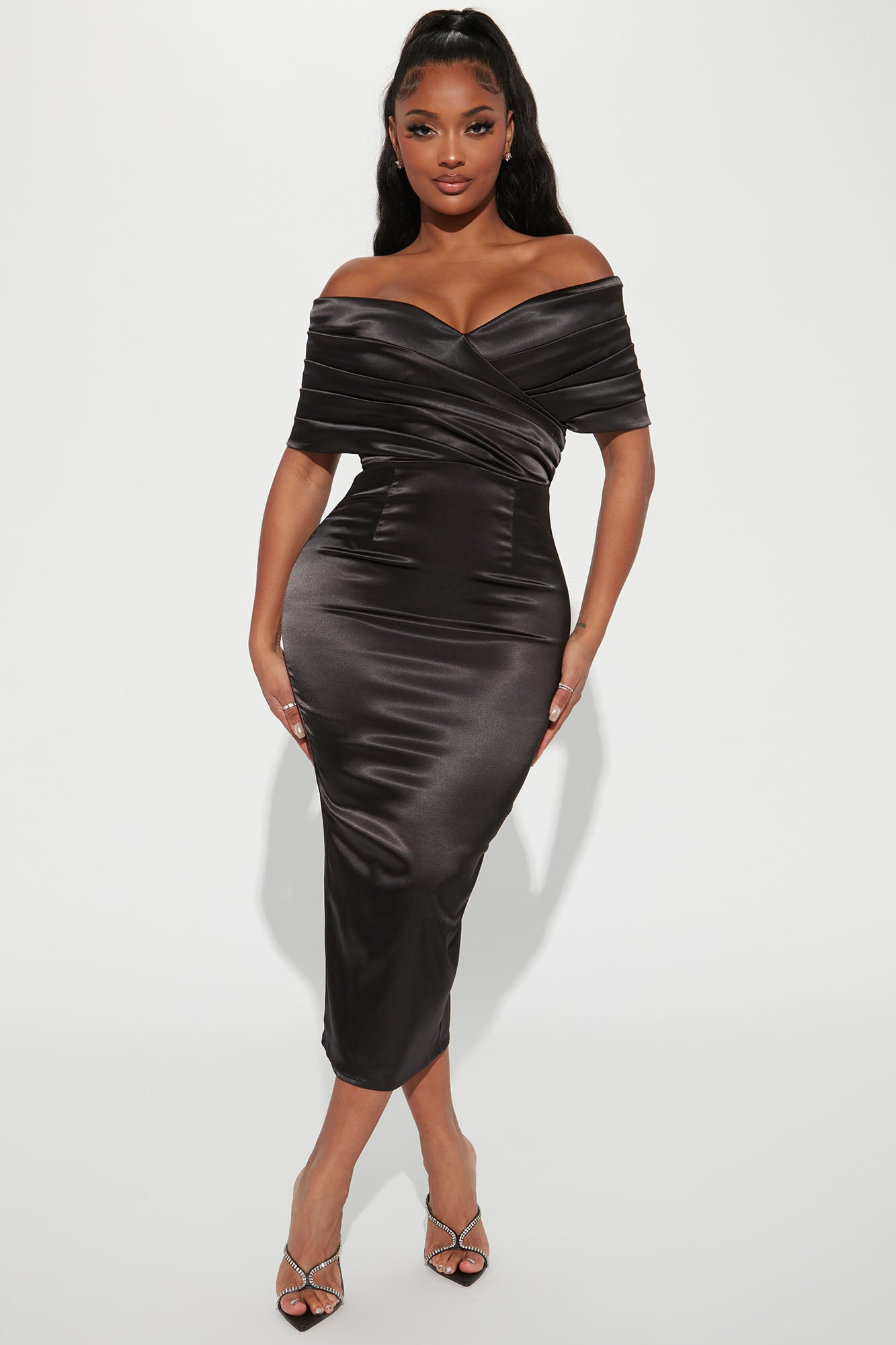 She s Elegant Satin Midi Dress Black Fashion Nova Dresses