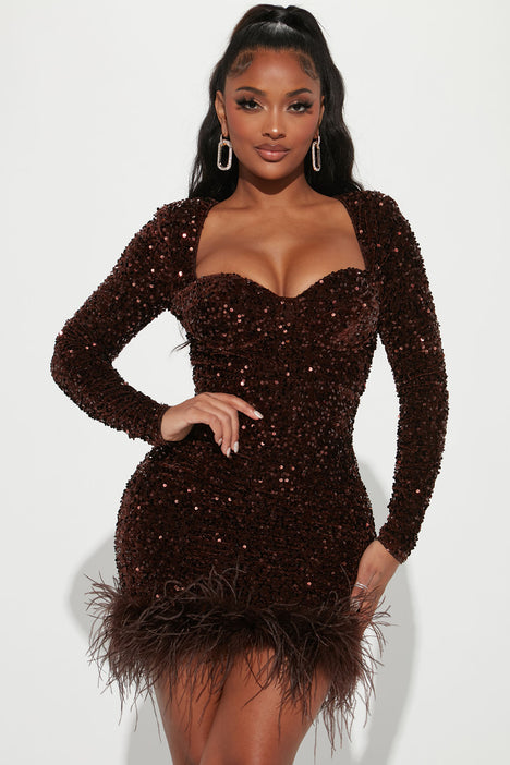 Soleil Sequin Mini Dress Brown