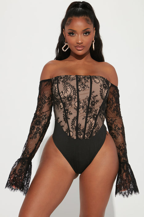 Mi Corazon Lace Corset Bodysuit - Black, Fashion Nova, Bodysuits