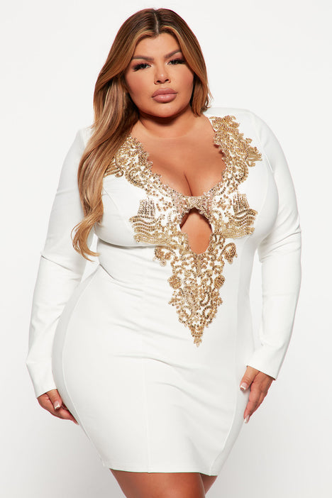 White and gold outlet plus size party dress