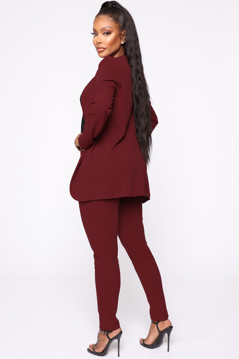 Payin It Forward Blazer Set Burgundy Fashion Nova Matching