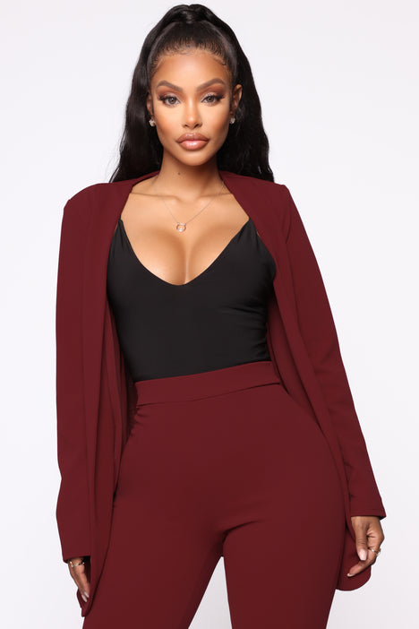 Payin It Forward Blazer Set Burgundy Fashion Nova Matching