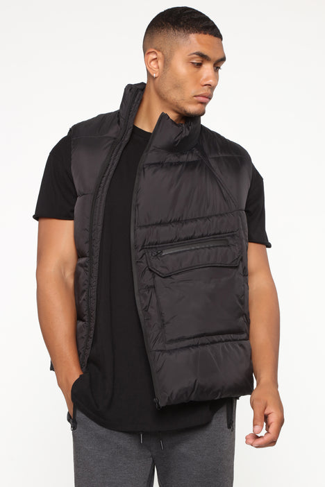 Nylon Angle Zip Vest - Black