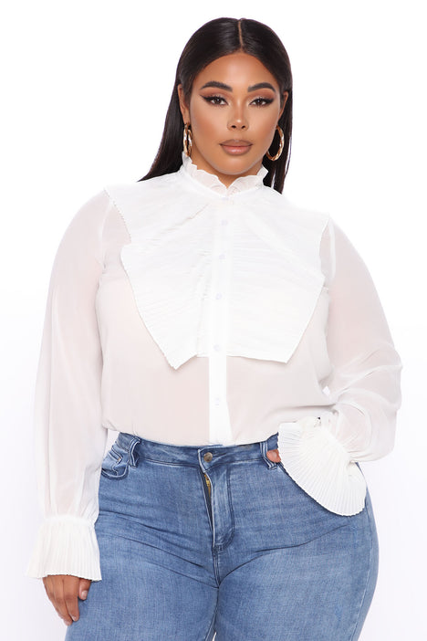 White ruffle shirt deals plus size