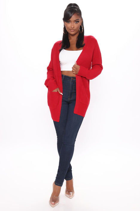 Deep red cardigan sale