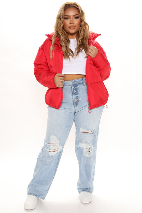 Red puffer 2025 jacket plus size