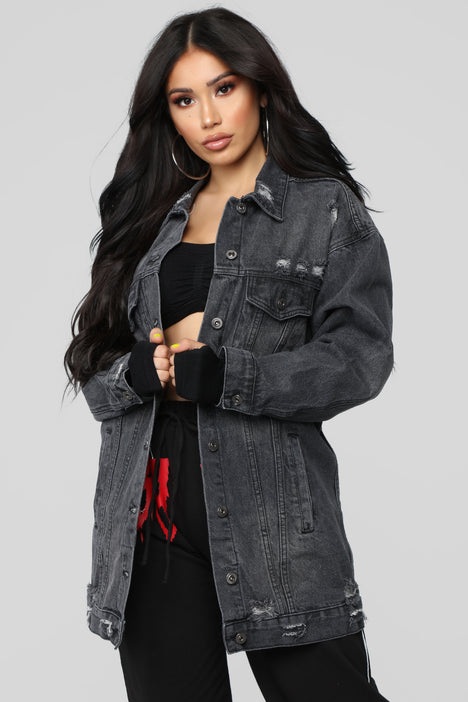 Miss Stressed Denim Jacket Black Denim