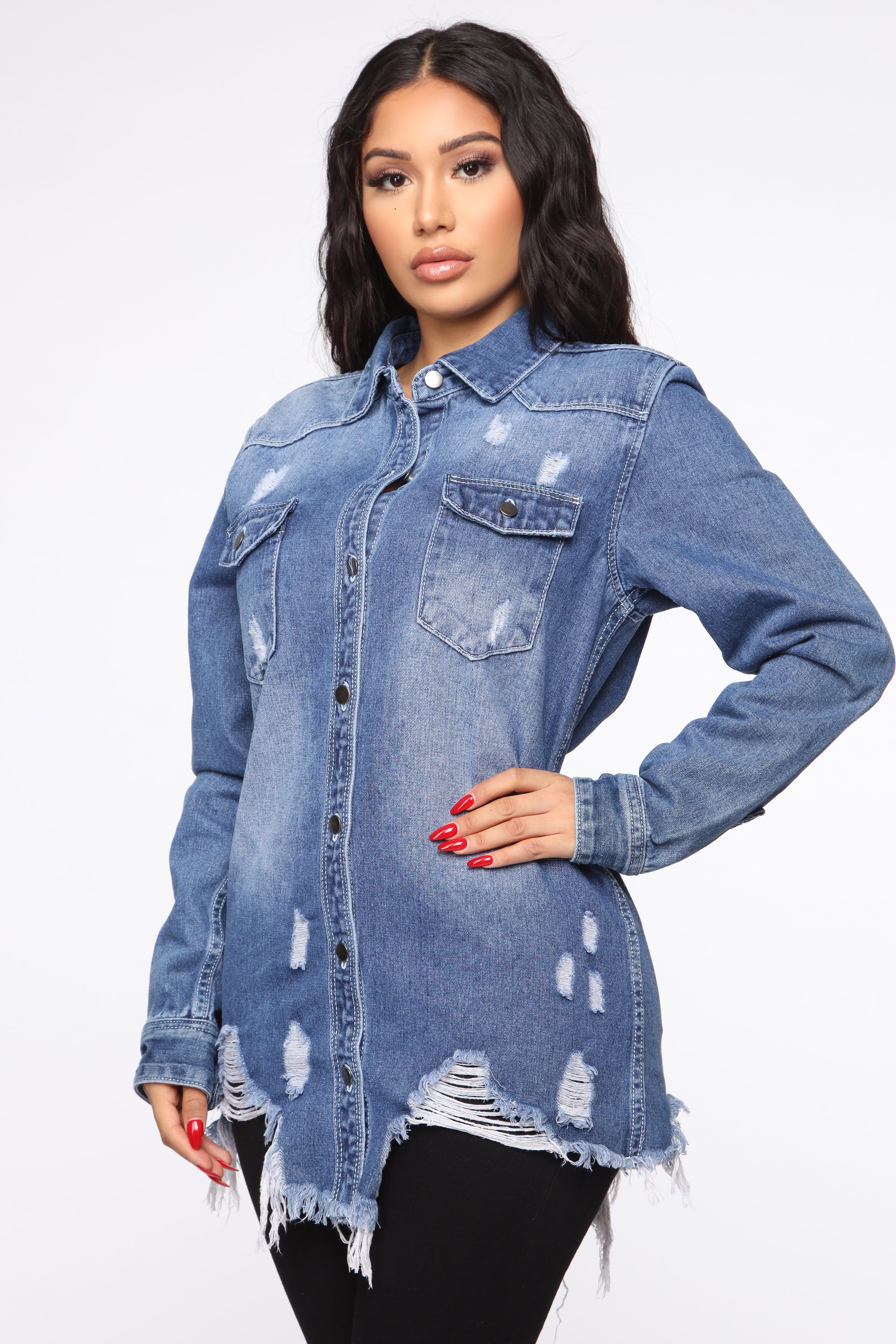Distressed blue hotsell jean shirt