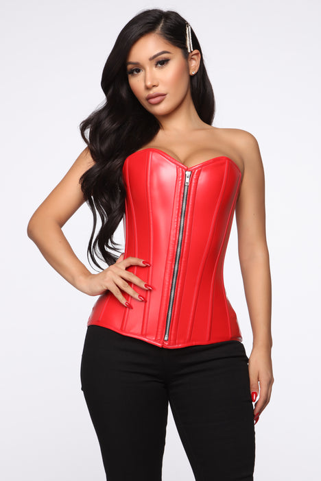 Make You Loose Your Mind Faux Leather Corset - Red