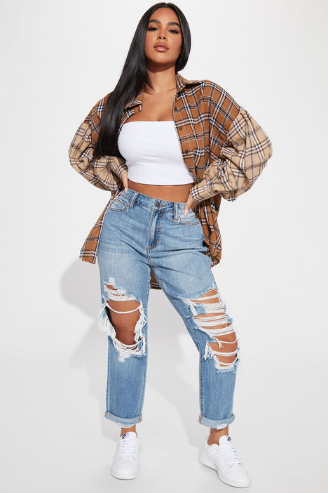 Petite Jax Distressed High Rise Boyfriend Jeans Light Blue Wash
