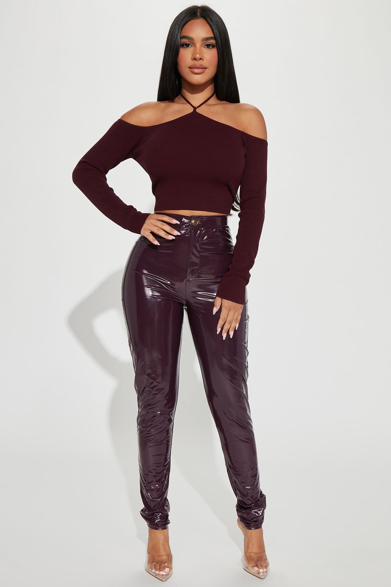 Wine vinyl leggings discount