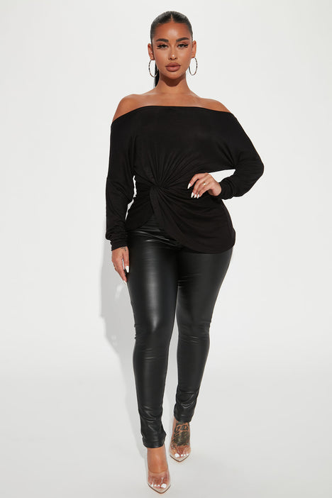 Black leather off the shoulder top hot sale