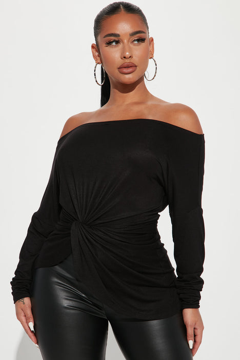 Simply Perfect Long Sleeve Off Shoulder Top - Black
