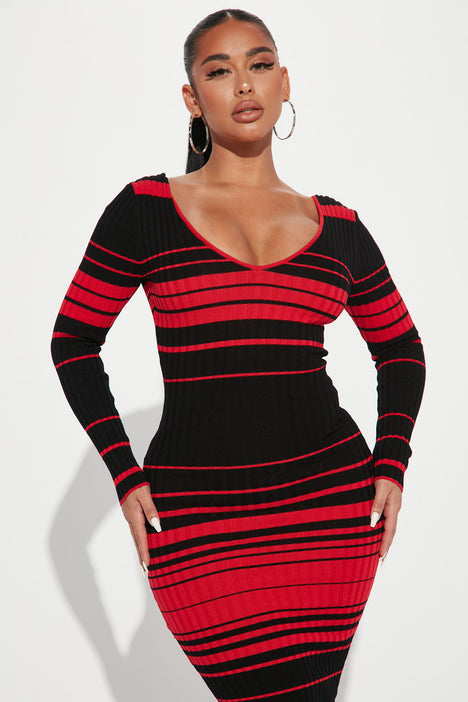 Red black striped dress online