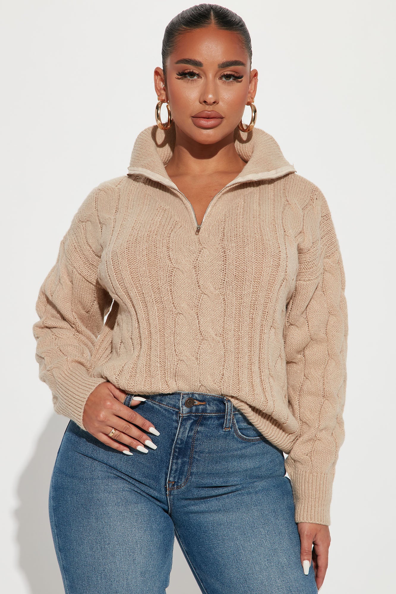 For The Record Quarter Zip Sweater Taupe Fashion Nova