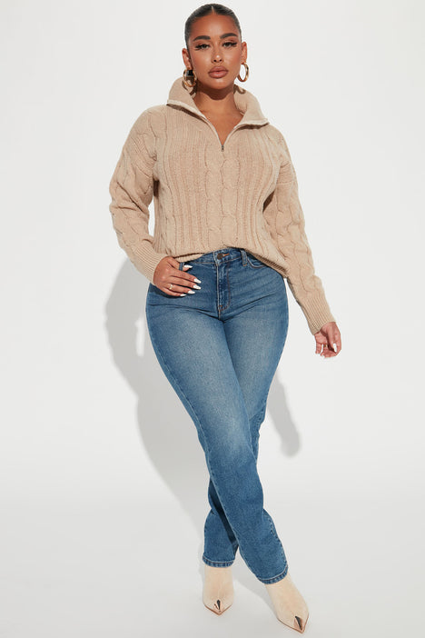 For The Record Quarter Zip Sweater Taupe