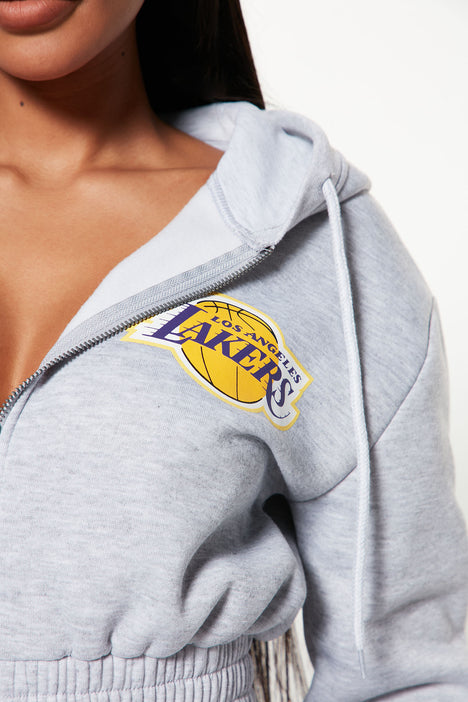 Lakers Cropped Zip Hoodie - Heather Grey, Fashion Nova, Screens Tops and  Bottoms