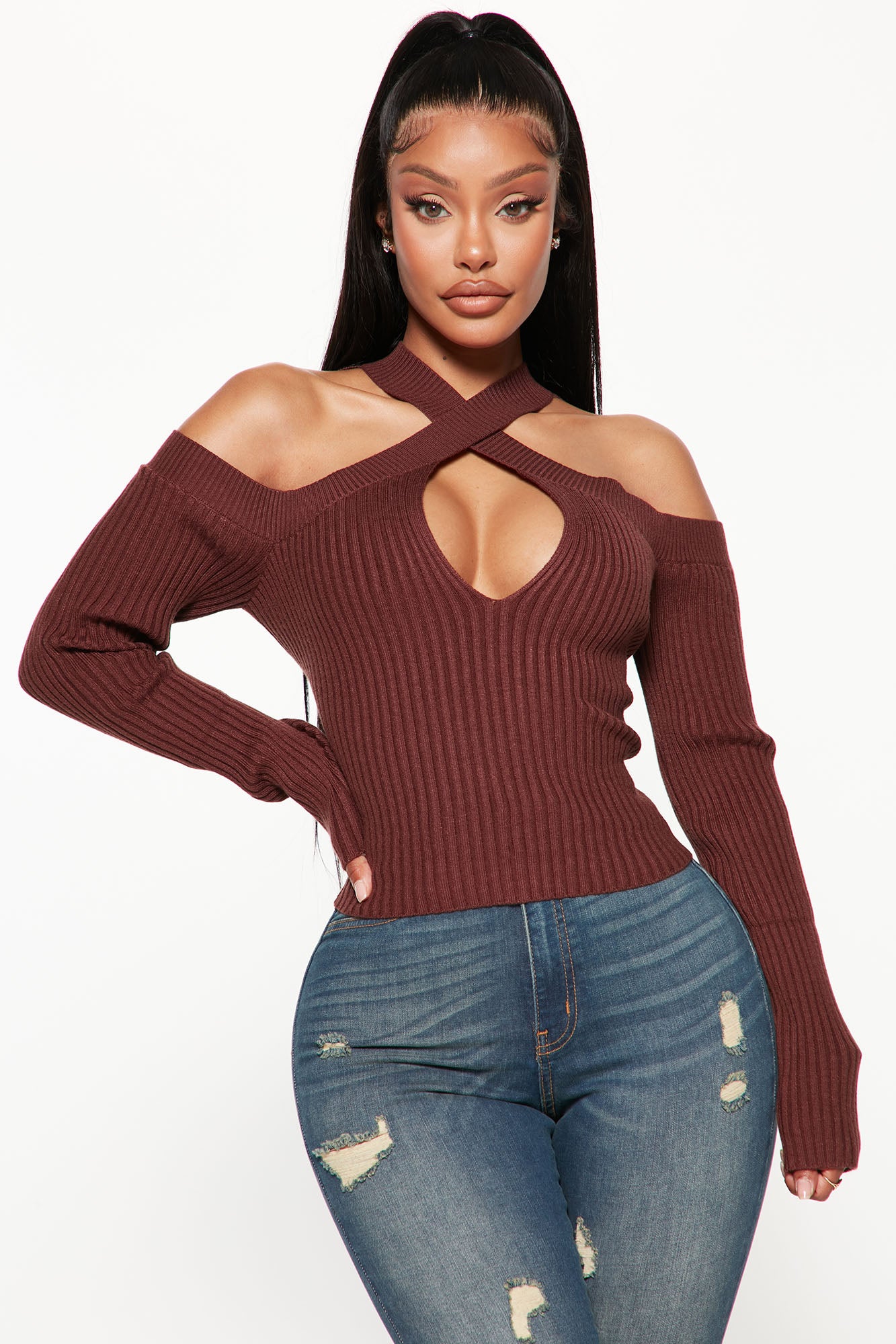 What s The Matter Keyhole Sweater Chocolate