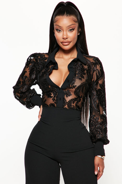 Fashion nova clearance black lace jumpsuit