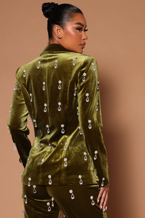 Chloe Embellished Velvet Blazer Chartreuse