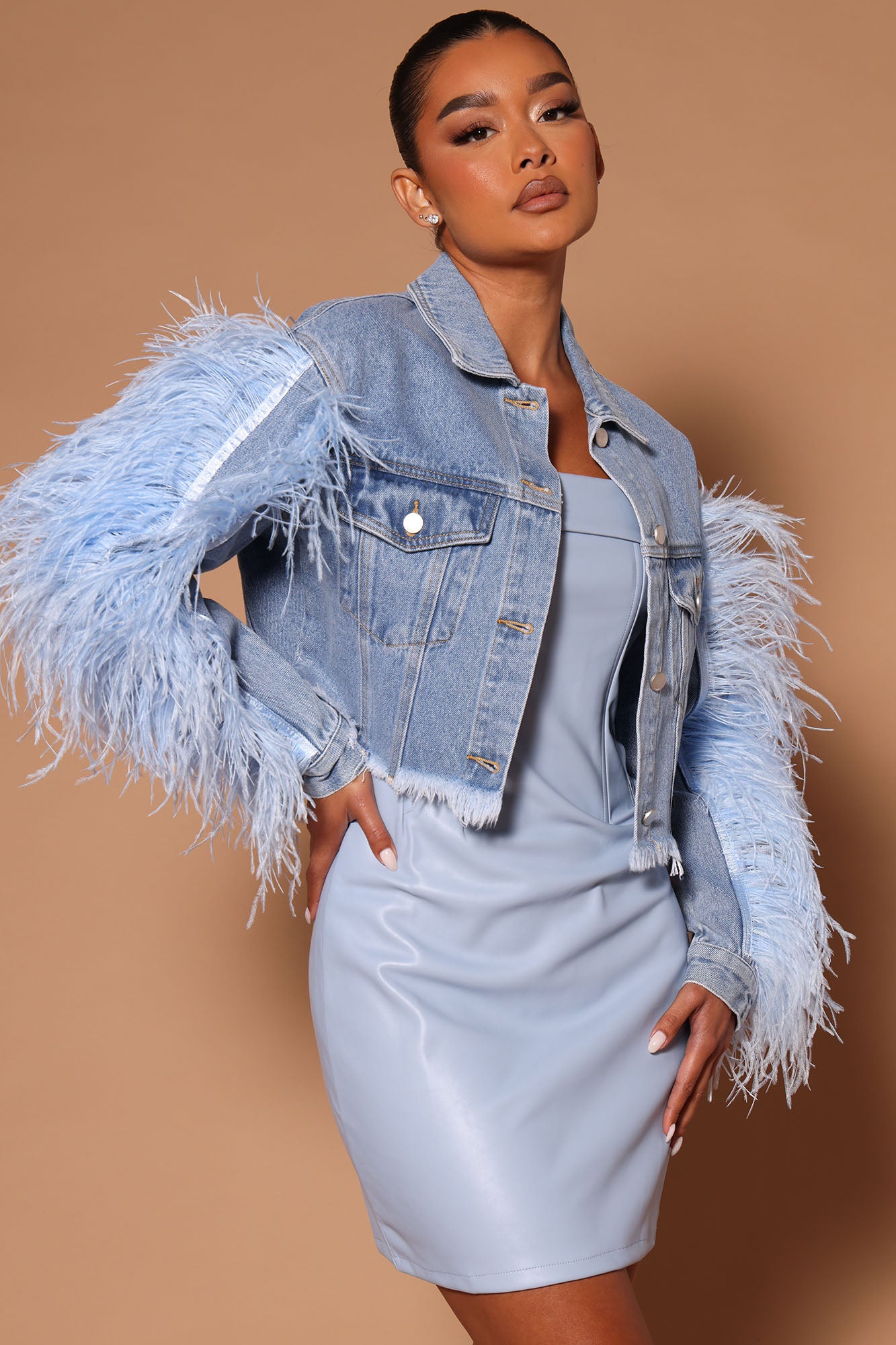 Denim feather clearance jacket