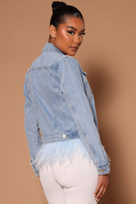 Denim jacket new arrivals with feathers