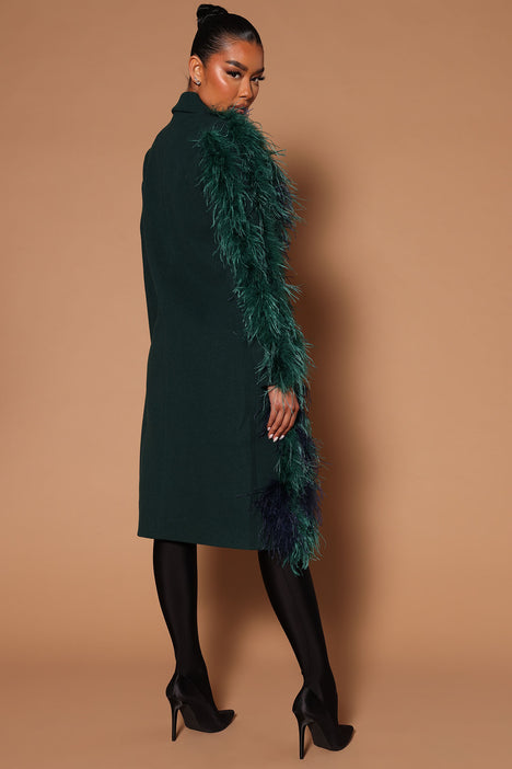 Green top feather coat