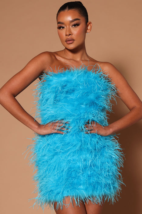 Fashion nova feather on sale dress