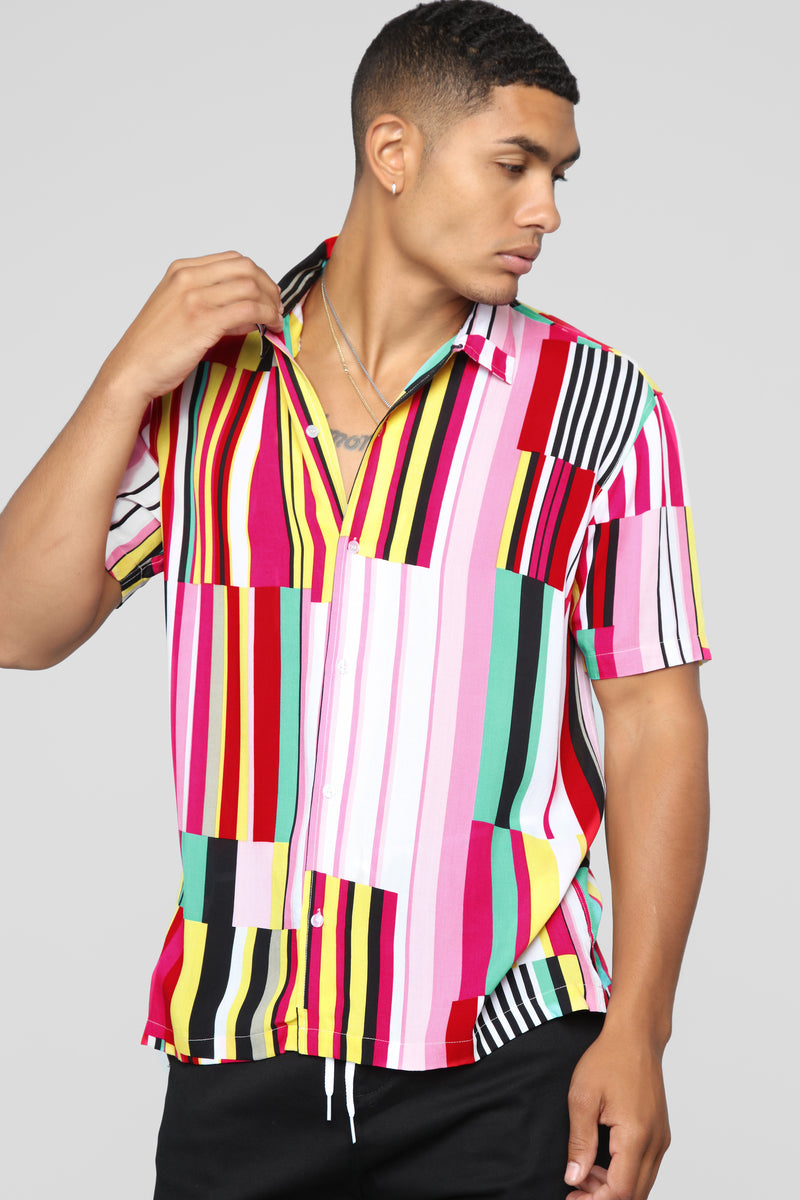 Striped Vision Short Sleeve Woven Top - Multi | Fashion Nova, Mens ...