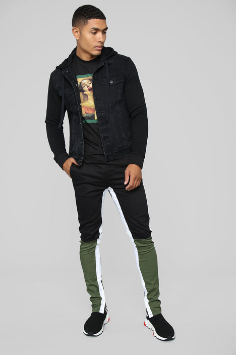 Black hoodie and denim jacket 2025