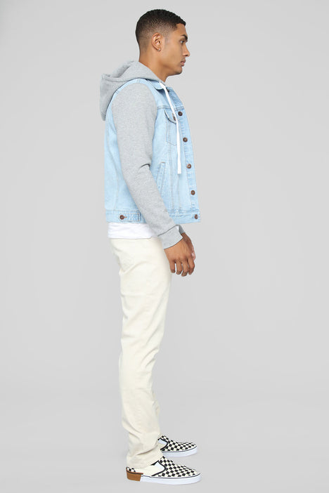 Denim jacket best sale with white hoodie