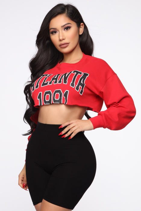 Atlanta Cropped Sweatshirt Red Fashion Nova Screens Tops and