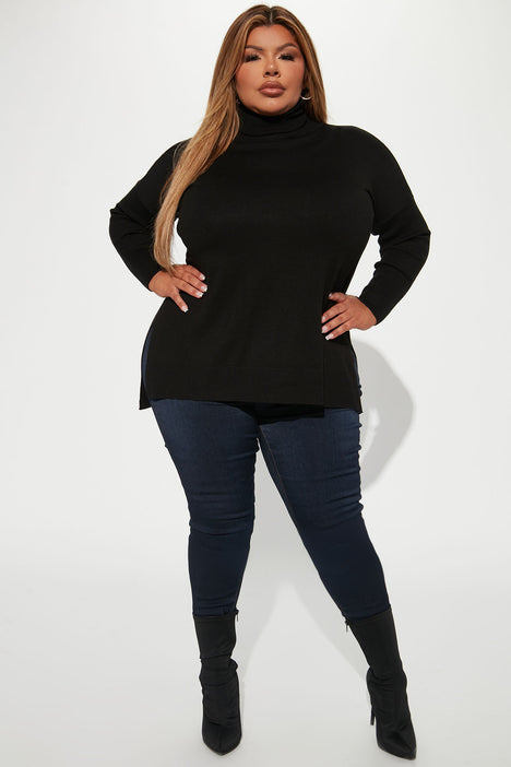 Tune It Out Turtleneck Tunic Sweater Black Fashion Nova