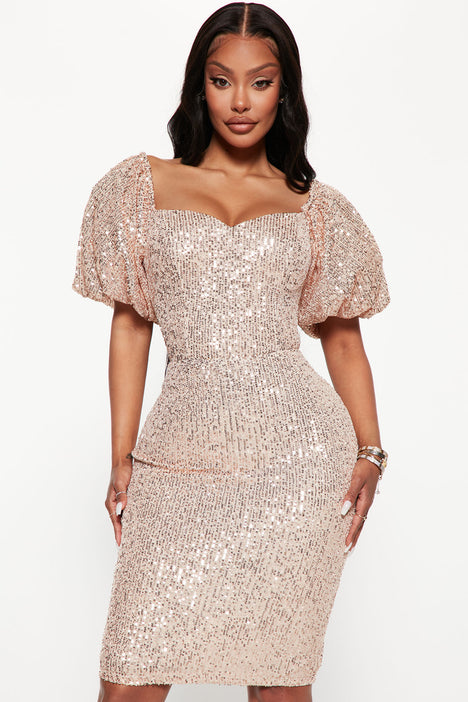 Sequin midi dress rose gold clearance