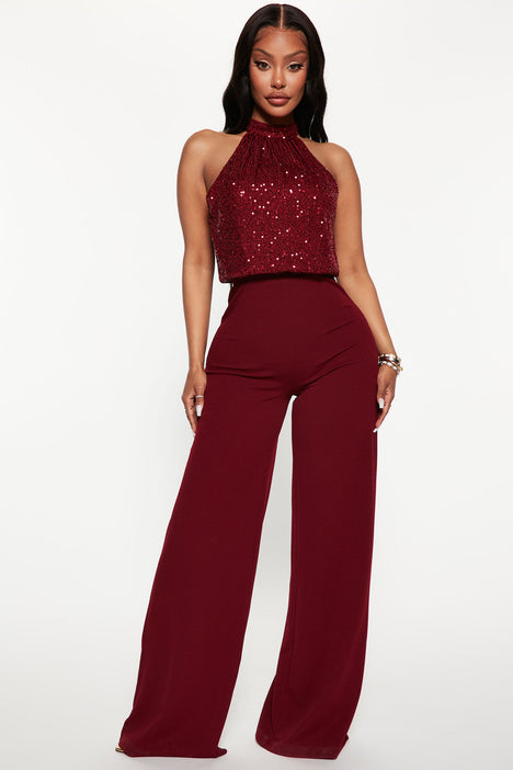Burgundy jump suit top