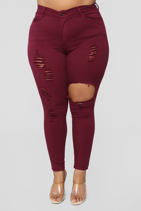 Burgundy hotsell distressed jeans