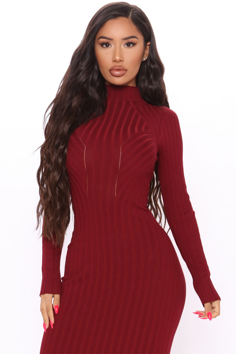 Date Night Ready Sweater Midi Dress - Burgundy | Fashion Nova, Dresses ...