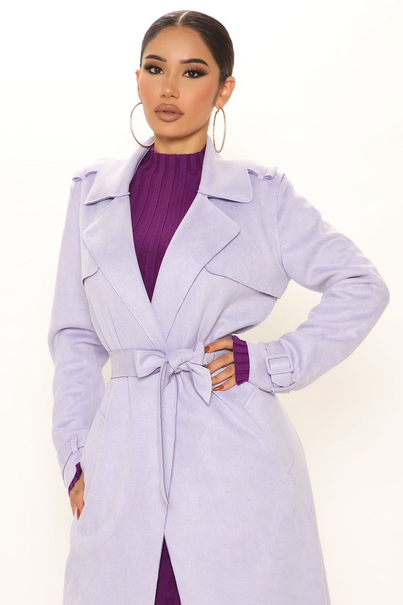 Building Businesses Faux Suede Trench Coat - Lavender | Fashion Nova ...