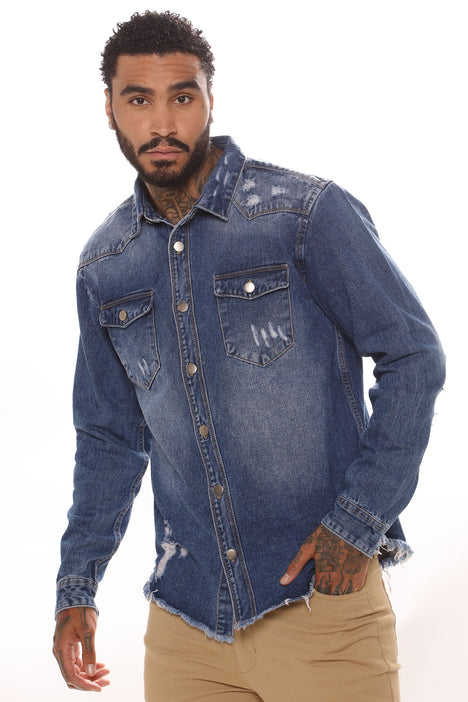 Distressed Woven Top - | Nova, Mens Shirts | Fashion Nova
