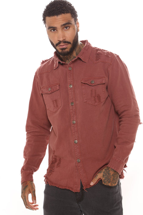 Burgundy cheap denim shirt