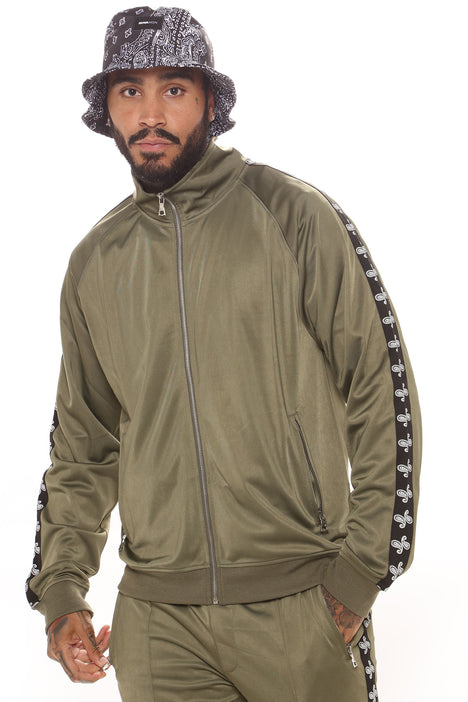 Paisley Side Stripe Track Jacket Olive Fashion Nova Mens