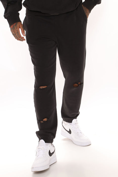 Black distressed 2025 joggers