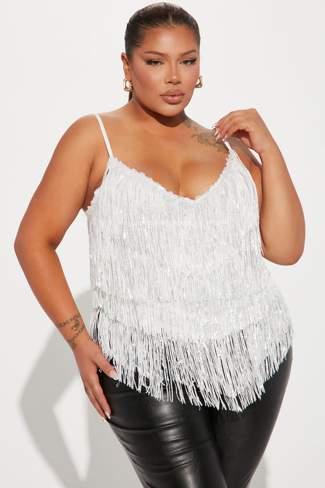 Plus size white sequin top outlet